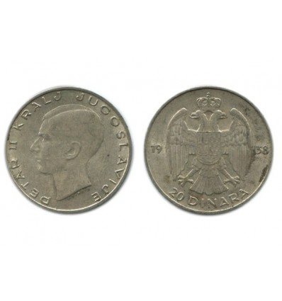 20 Dinars Pierre II Yougoslavie - Argent