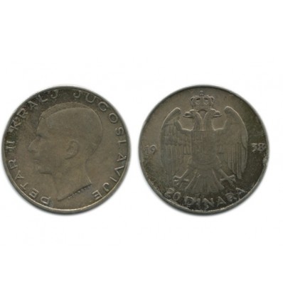 20 Dinars Pierre II Yougoslavie - Argent