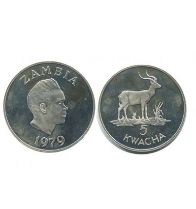 5 Kwacha Zambie - Argent 15ème anniversaire du Fond mondial pour la nature WWF - Gazelle