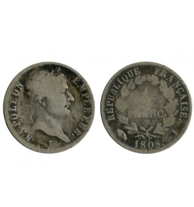 1 Franc Napoleon Ier Tête Laurée Revers République