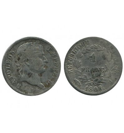 1 Franc Napoleon Ier Tête Laurée Revers République