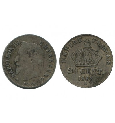 20 Centimes Napoleon III Tête Laurée Petit Module Second Empire