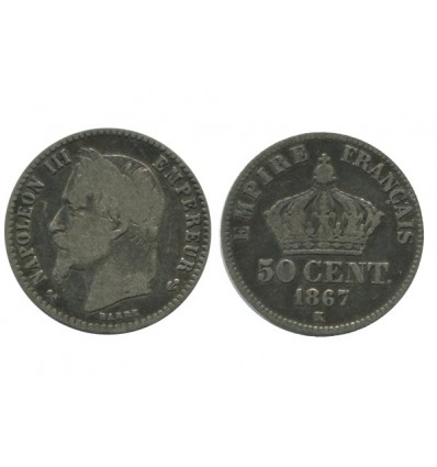 50 Centimes Napoleon III Tête Laurée Second Empire