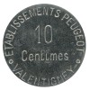 10 Centimes Etablissements Peugeot - Valentigney Fer Nickelé