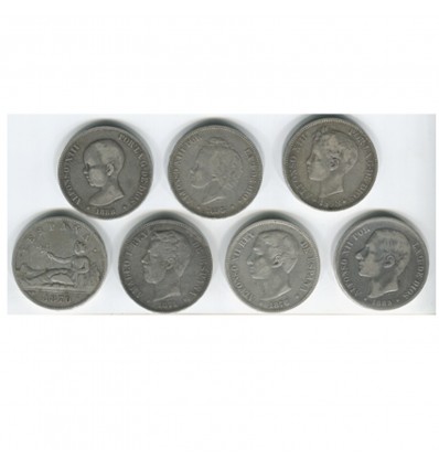 Lot de 7 pièces de 5 Pesetas en Argent - Espagne Argent