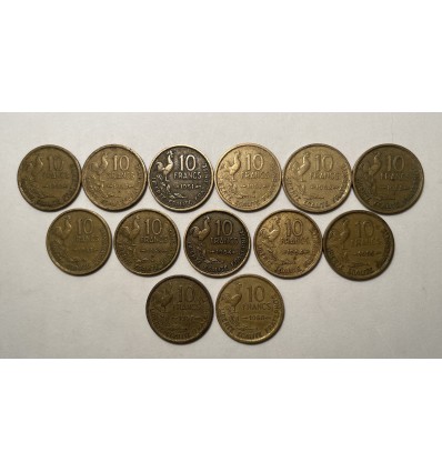 Série Complète de 13 monnaies de 10 Francs Guiraud 1950 à 1958