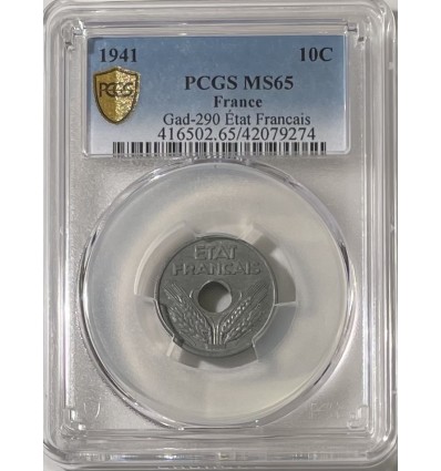 10 Centimes Etat Français 1941 - PCGS MS65