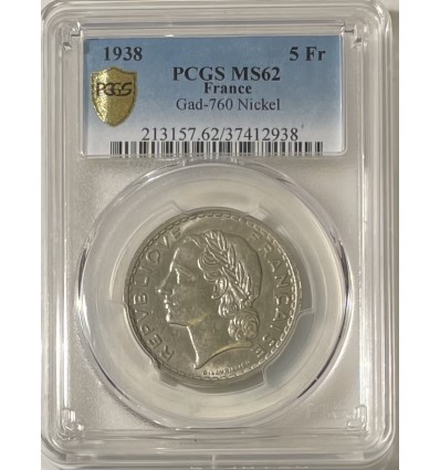 5 Francs Lavrillier Nickel 1938 - PCGS MS62