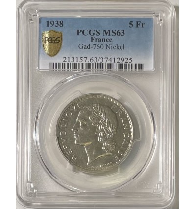 5 Francs Lavrillier Nickel 1938 - PCGS MS63