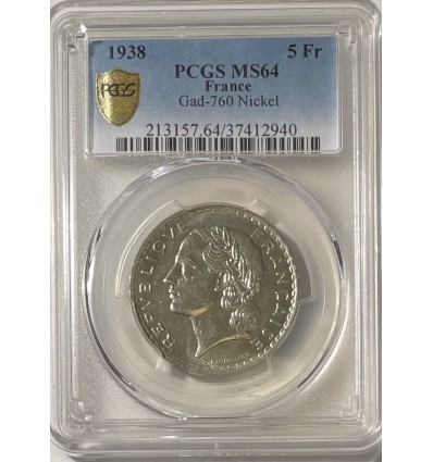 5 Francs Lavrillier Nickel 1938 - PCGS MS64
