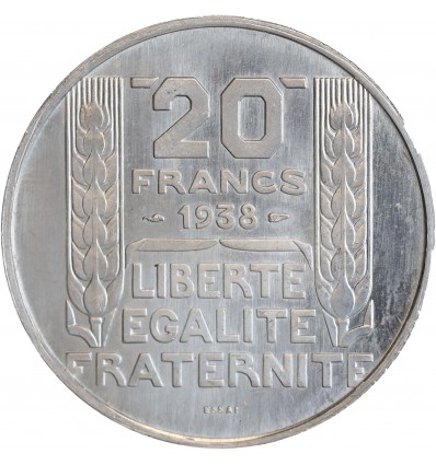 Essai de 20 Francs Turin en Aluminium Tranche Lisse