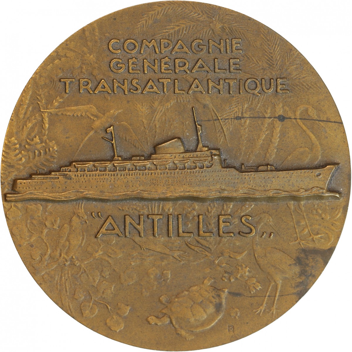Médaillon Compagnie Générale Transatlantique - Bronze Année 1935 - Objet De Marine Vintage