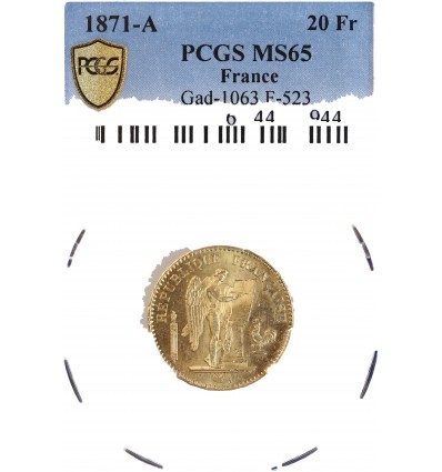 20 Francs Génie 1871 A - PCGS MS65
