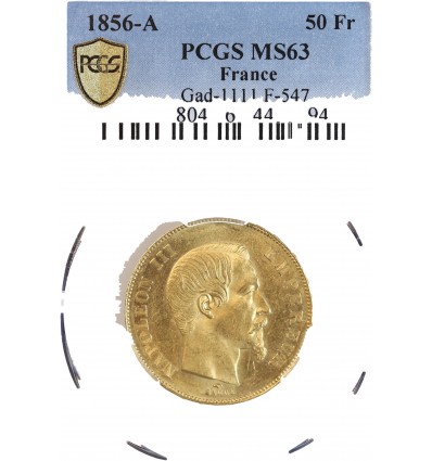 50 Francs Napoléon III Tête Nue 1856 A - PCGS MS63