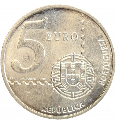 5 Euros 150ème anniversaire du timbre poste portugais - Portugal Argent