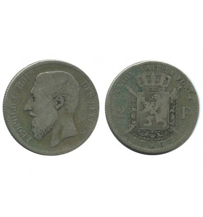 2 Francs Leopold II Légende Française Belgique Argent