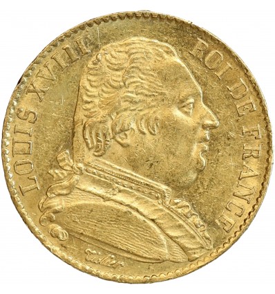 20 Francs Louis XVIII Buste Habillé - Variété 4 Court