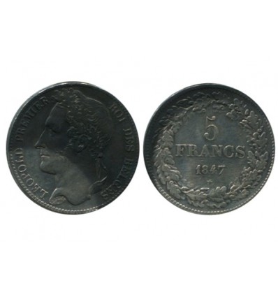 5 Francs Leopold Ier Tête Laurée Belgique Argent