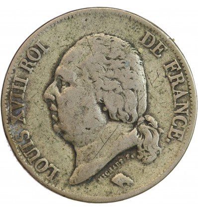 5 Francs Louis XVIII Buste Nu - Faux d'époque en métal argenté