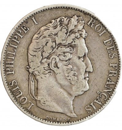 5 Francs Louis Philippe Ier Tête Laurée Le I plus éloigné - Tranche en Relief