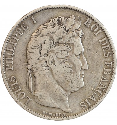 5 Francs Louis Philippe Ier Tête Laurée Le I plus éloigné - Tranche en Relief