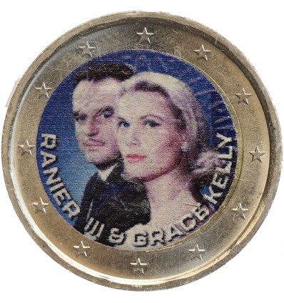 2 Euros Colorisée - Rainier III et Grace Kelly