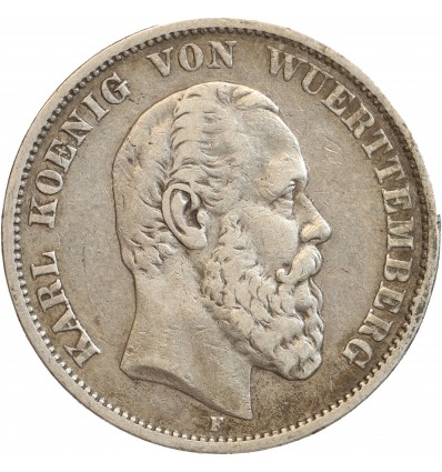 5 Marks Charles Ier - Allemagne Wurtemberg Argent