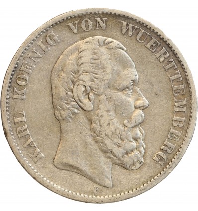 5 Marks Charles Ier - Allemagne Wurtemberg Argent