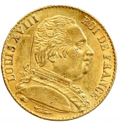 20 Francs Louis XVIII Buste Habillé - Variété 4 Long