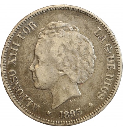 5 Pesetas Alphonse XIII 2ème type Espagne Argent
