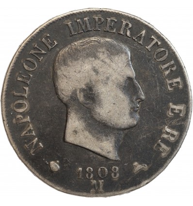 5 Lires Napoleon Imperator Italie Argent - Occupation Française