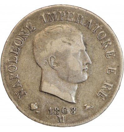 5 Lires Napoleon Imperator Italie Argent - Occupation Française