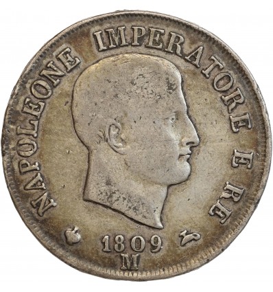 5 Lires Napoleon Imperator Italie Argent - Occupation Française