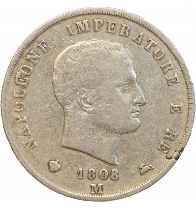 5 Lires Napoleon Imperator Italie Argent - Occupation Française