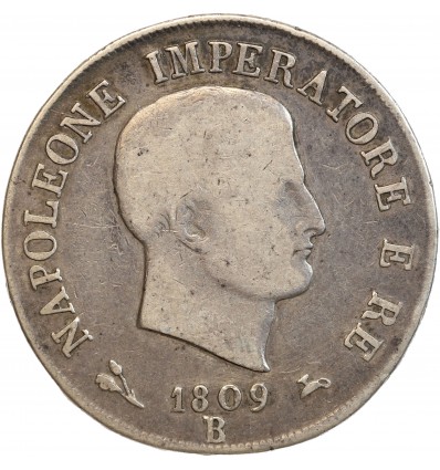 5 Lires Napoleon Imperator Italie Argent - Occupation Française