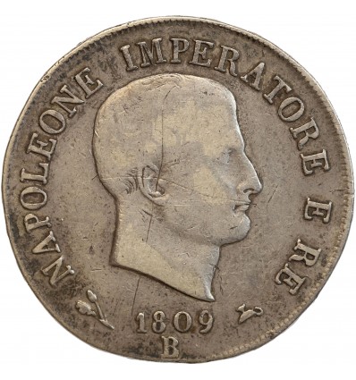 5 Lires Napoleon Imperator Italie Argent - Occupation Française