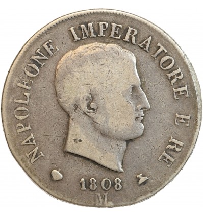 5 Lires Napoléon Impérator - Italie Argent - Occupation Française