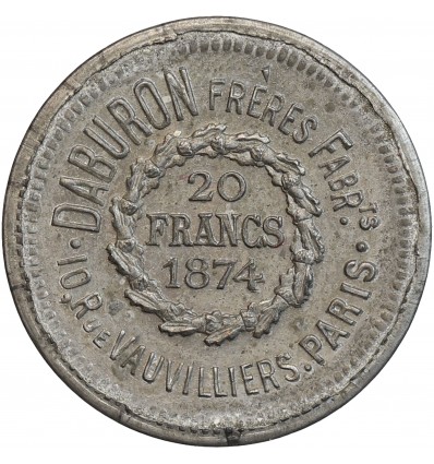 20 Francs en Carton Galvanisé Marque Marie Daburon Frères