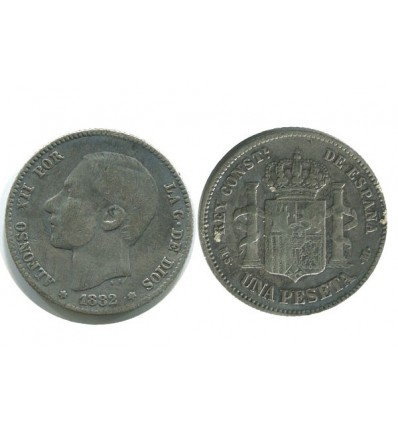 1 Peseta Alphonse XII Espagne Argent