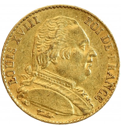 20 Francs Louis XVIII Buste Habillé - Variété 4 Court