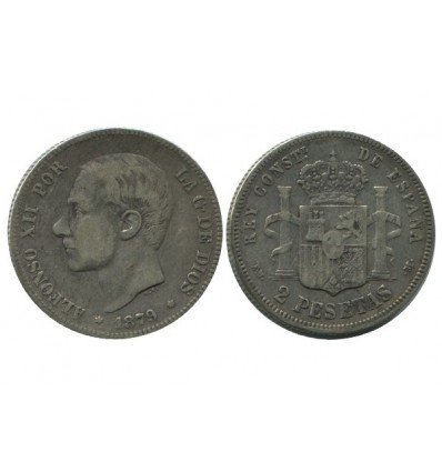 2 Pesetas Alphonse XII Espagne Argent