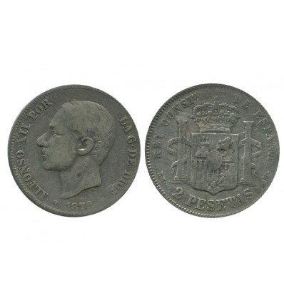 2 Pesetas Alphonse XII Espagne Argent