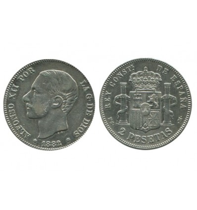 2 Pesetas Alphonse XII Espagne Argent