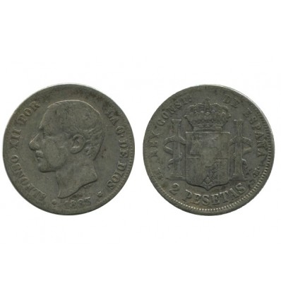 2 Pesetas Alphonse XII Espagne Argent