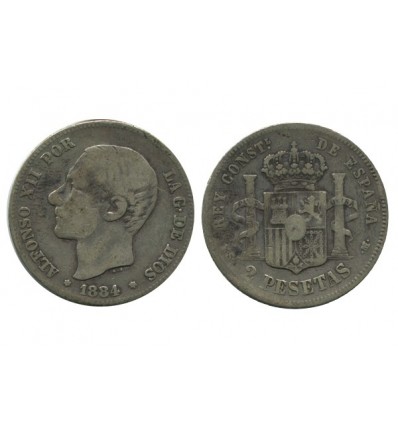 2 Pesetas Alphonse XII Espagne Argent