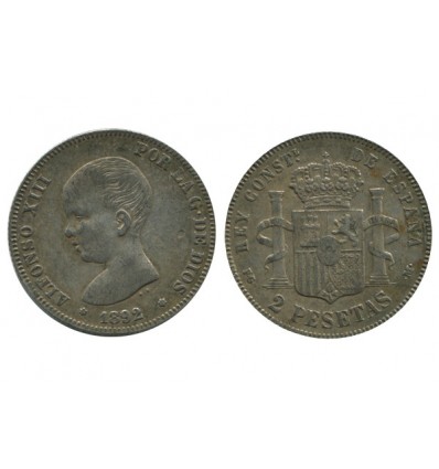 2 Pesetas Alphonse XIII Espagne Argent
