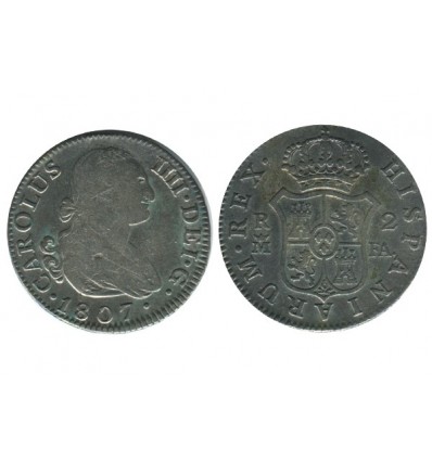 2 Reales Charles IV Espagne Argent