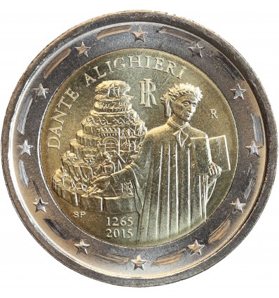 Pièce de 2 euros commémorative Italie 2015 qui commémore le 750ème anniversaire de la naissance de Dante Alighieri