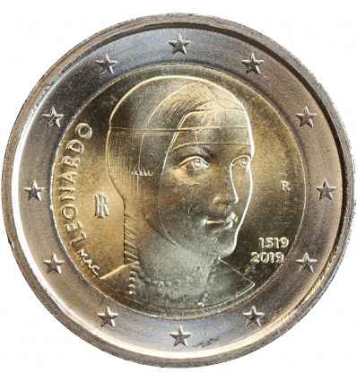 Pièce de 2 euros commémorative Italie 2019 commémorant le 500ème anniversaire de la mort de Léonard de Vinci
