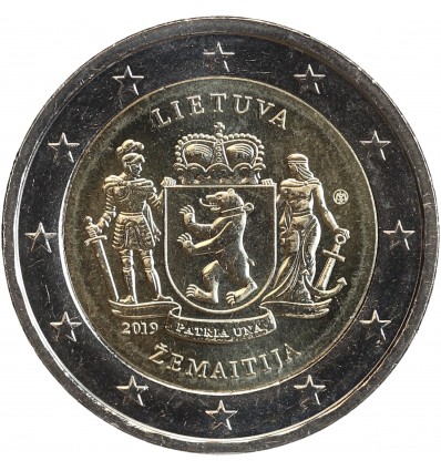 Pièce de 2 euros commémorative Lituanie 2019 qui met à l'honneur la région de Zemaitija.